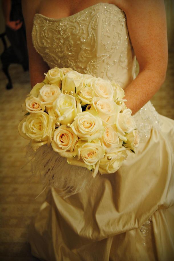 Bridal bouquet of'Vendela' roses'Virginia' roses and ivory spray roses